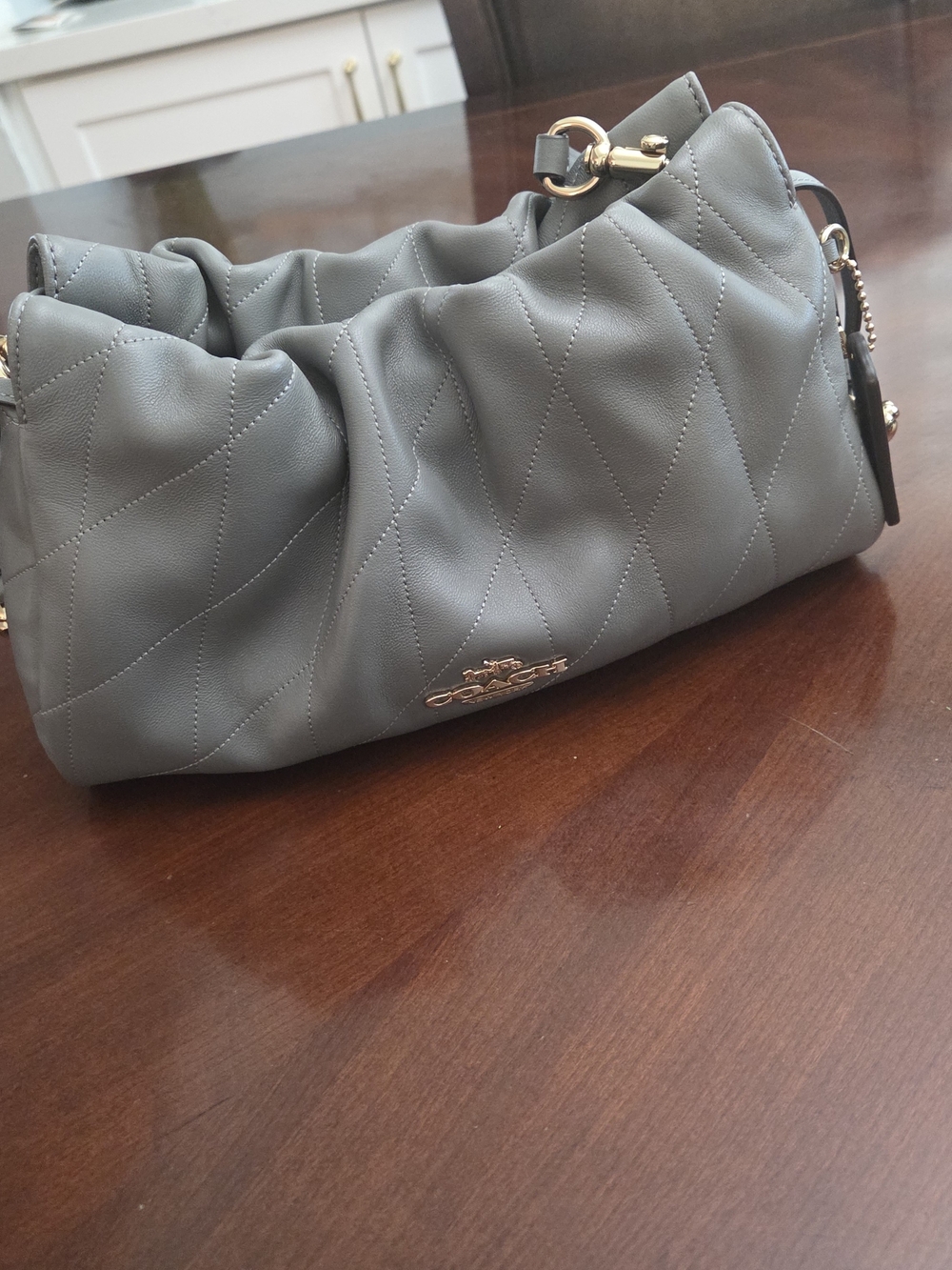 Coach Quilted Leather Shoulder Clutch — Gray with Gold Hardware
